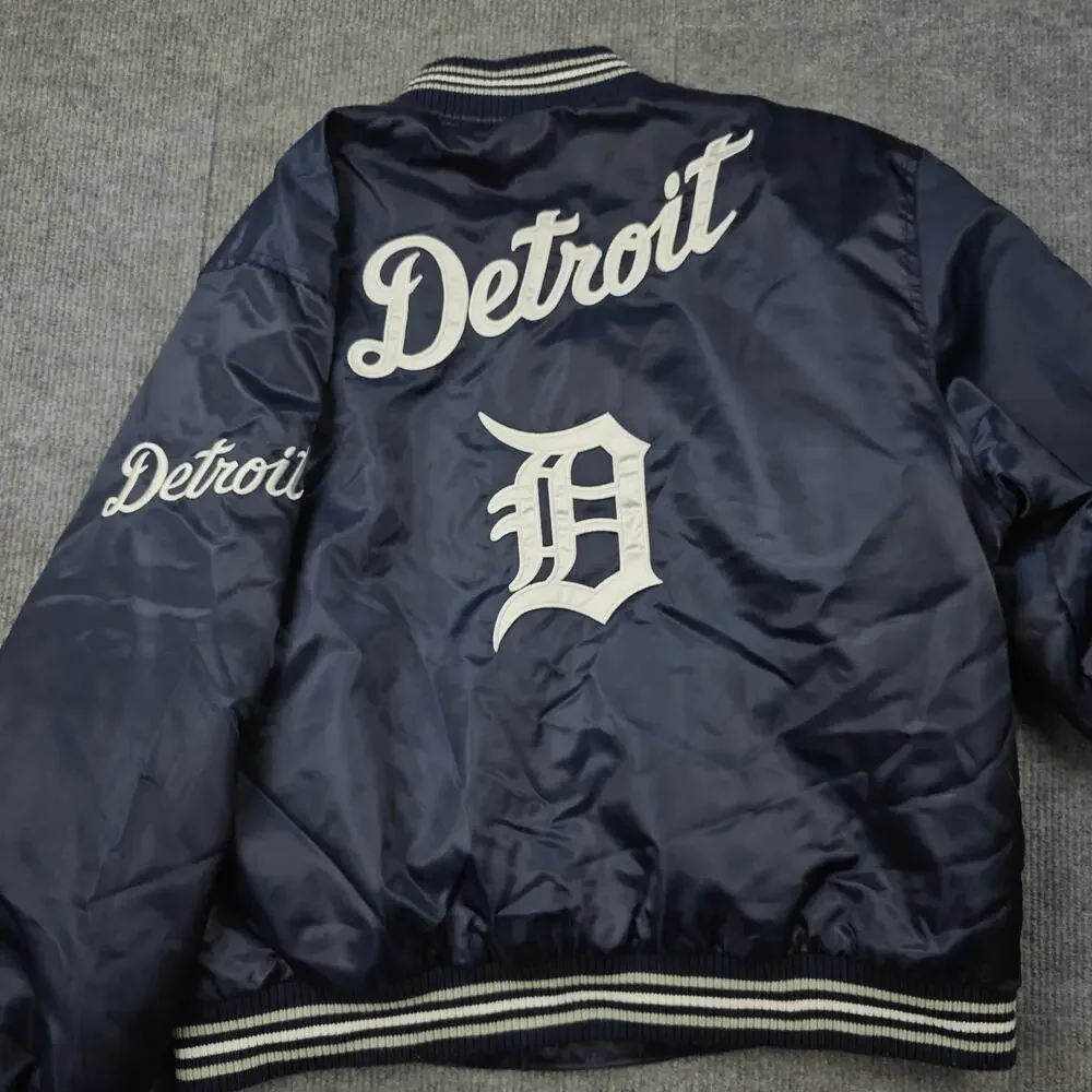 JH Design Detroit Tigers Jacket Kids XL Navy Satin Bomber MLB Vintage Y2K Sports